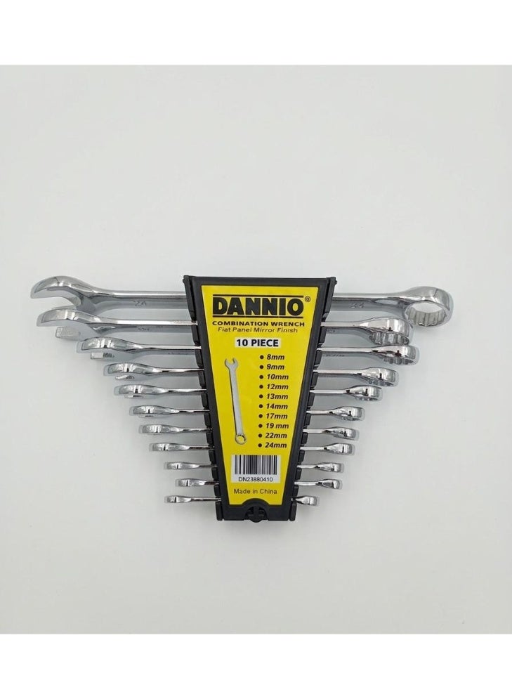 Dannio Combination Wrench Spanner Flat Panel Mirror Finish (8, 9, 10, 12, 13, 14, 17, 19, 22, 24 MM) 10-Pieces -Chrome Vanadium Steel Wrenches with Non-Slip Grip - Perfect for Automotive, DIY, and Home Repairs - Compact Rack Pack - Dannio - Image 3