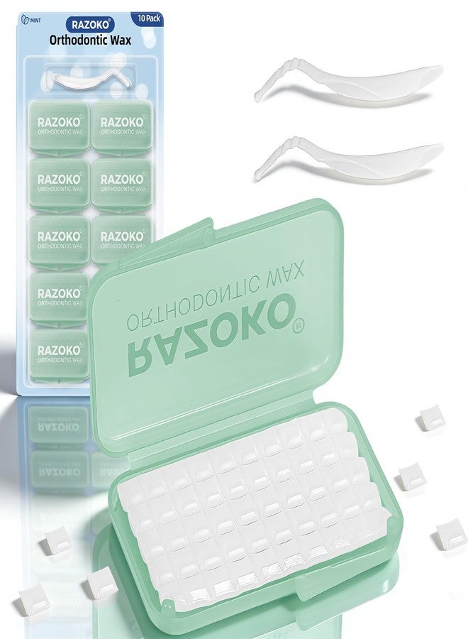 RAZOKO Orthodontic Wax for Braces–Pre-sectioned Dental Wax Square with Strong Adhesion,500 Counnt Food Grade Comfort Protection Safe for Kids & Adults,Portable Travel Case,Mint - Image 1
