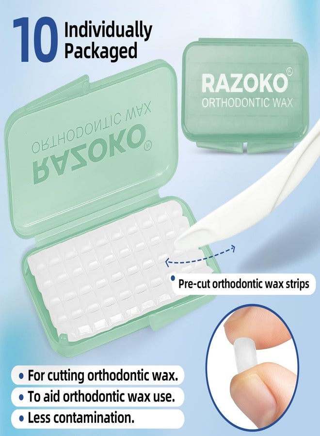 RAZOKO Orthodontic Wax for Braces–Pre-sectioned Dental Wax Square with Strong Adhesion,500 Counnt Food Grade Comfort Protection Safe for Kids & Adults,Portable Travel Case,Mint - Image 2