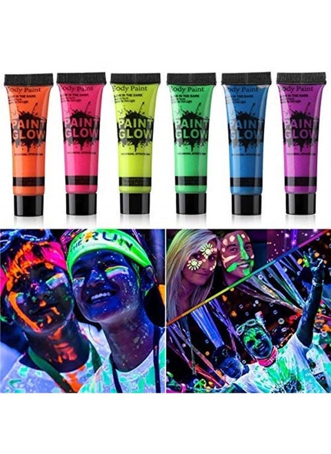 Glow in Dark Body Paint Body&Face Glow Backlight Neon Fluorescent 0.34oz Set of 6 Tubes