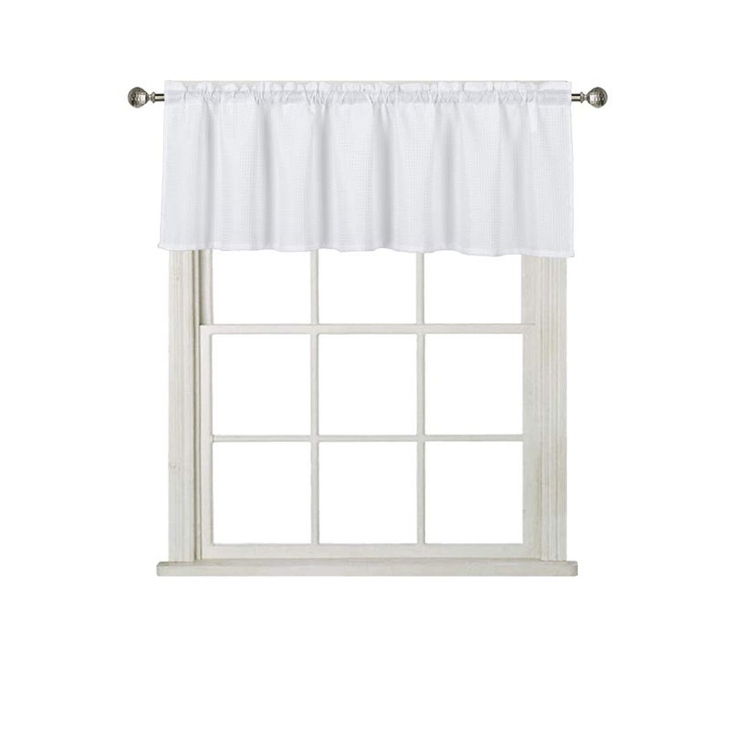 Home Queen Waffle Curtain Valance Window Treatment for Kitchen Bathroom Window  Straight Window Valance  Set of 1  60 X 16 Inch  Solid White - Image 1