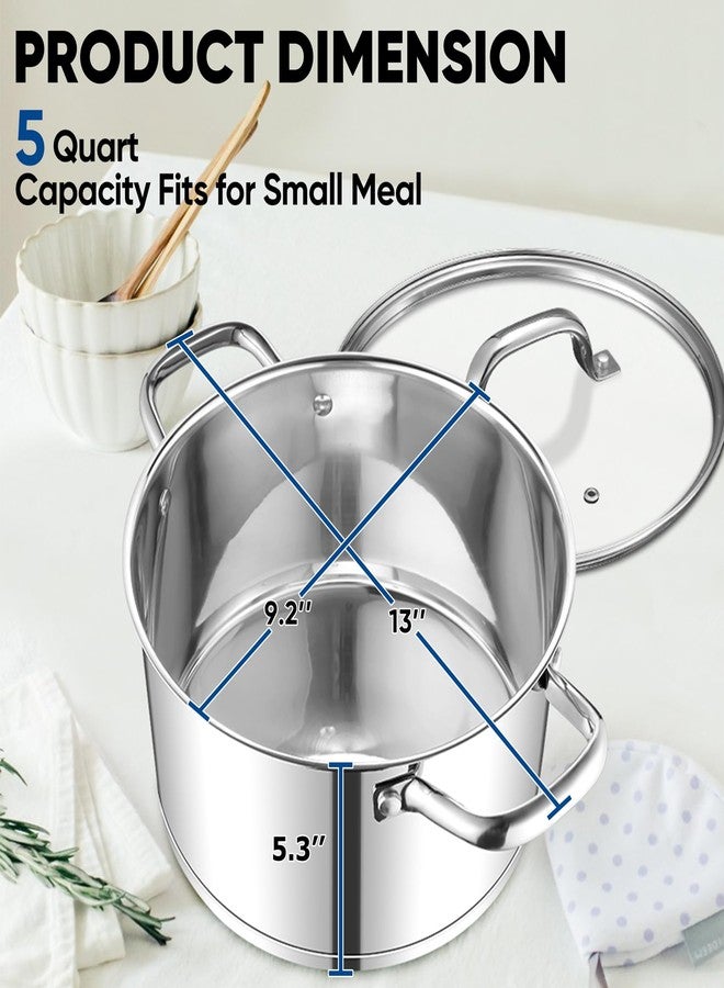 TeamFar 5QT Stainless Steel Stock Pot with Straight Side - Image 2