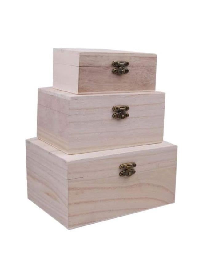 klarako 3 Pcs Unfinished Wooden Box Vintage Rectangle Lock Storage Box Decorative Container DIY Graffiti Paint Your Own Home Adults Kids Craft Supplies  - Image 1