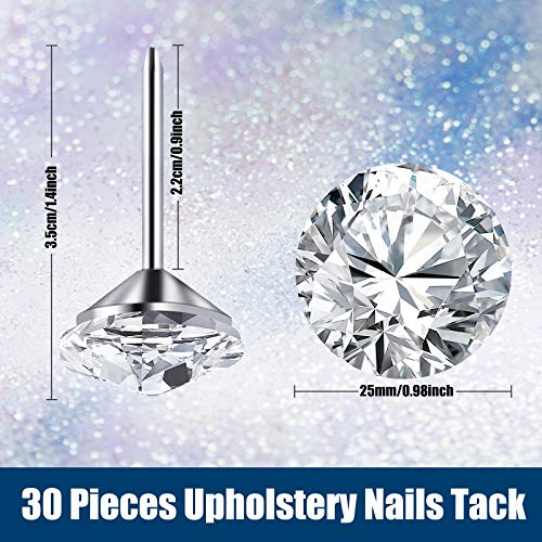Zonon 30 Pieces Upholstery Nails Tacks Decorative Push Pins Fancy Diamond Crystal Furniture Head Thumb Tacks for Furniture Sofa Headboards Cork Board (25 mm) - Image 2