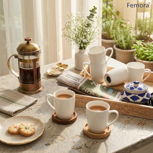 Femora Ceramic Tea Cups Set of 6 | 160ml Each | Microwave & Dishwasher Safe | Break & Scratch Resistant | Handcrafted Design | Perfect for Home, Office & Gifting | White - Image 2