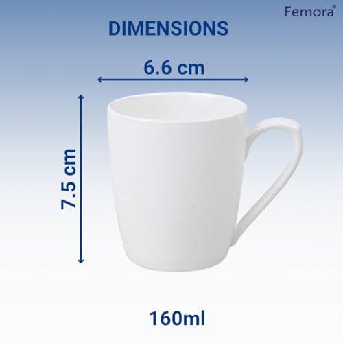 Femora Ceramic Tea Cups Set of 6 | 160ml Each | Microwave & Dishwasher Safe | Break & Scratch Resistant | Handcrafted Design | Perfect for Home, Office & Gifting | White - Image 3