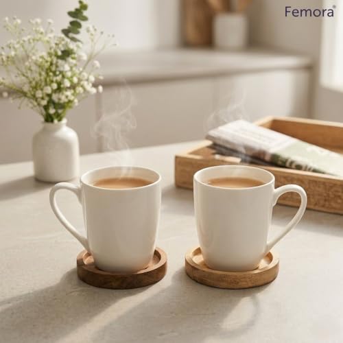 Femora Ceramic Tea Cups Set of 6 | 160ml Each | Microwave & Dishwasher Safe | Break & Scratch Resistant | Handcrafted Design | Perfect for Home, Office & Gifting | White - Image 4