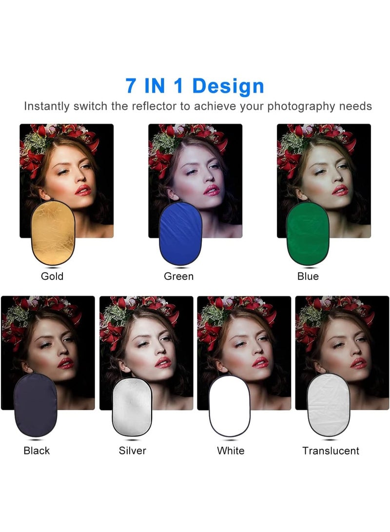 إكسريا Xria Photography Light Reflector 90 x 120CM Collapsible 7-in-1 Oval Lighting Diffuser Translucent Silver Gold White Black Green Blue with Bag for Photo Studio Video Live Streaming Outdoor - Image 5