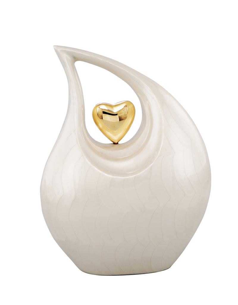 URNS OF DIGNITY Heart of Love Cremation Urn for Human Ashes – Beautiful Memorial ERN for Adult – Decorative ERN for Loved Ones – Funeral Urn for Burial or Display (White Gold, Adult) - Image 3