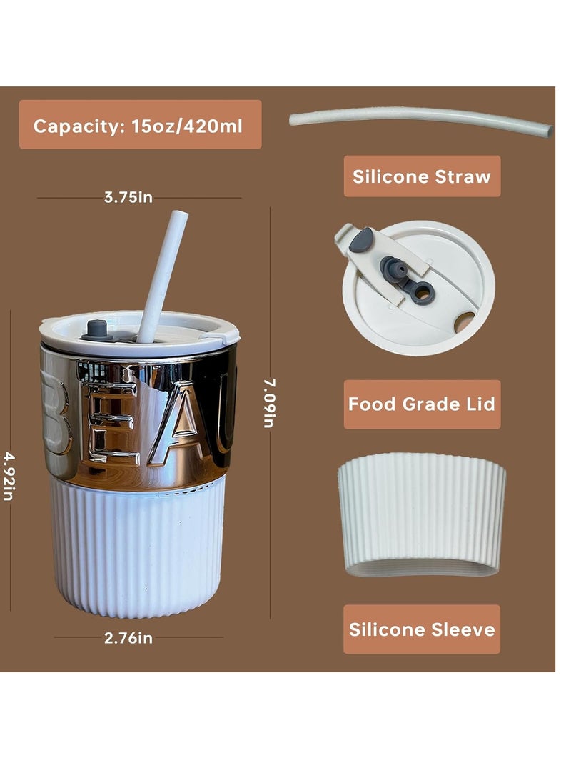 Coffee cups with silicone lid and silicone straw Multicolored