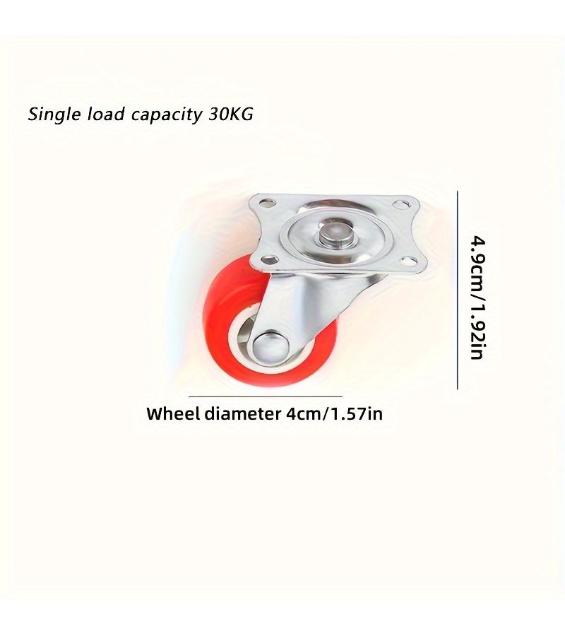 4pcs Heavy Duty Stainless Steel Swivel Caster Wheels Red Polyurethane Tires Smooth Roll Furniture - Image 2