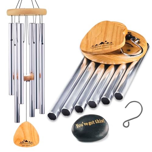 UpBlend Outdoors Wind Chimes for Outside, Gift for Mom, Deep Tone, Sympathy Gifts for Loss of Loved One, Patio Decoration, Memorial Windchimes, 29" Silver - Image 1