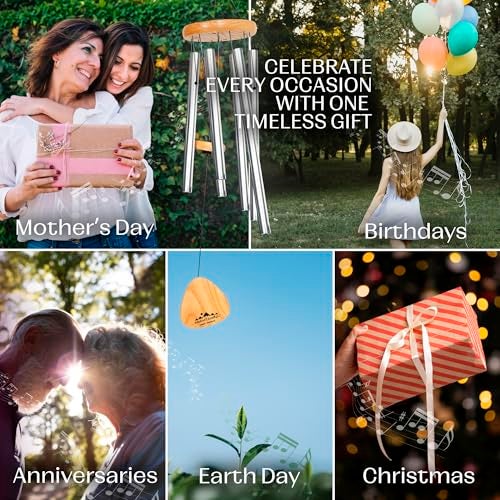 UpBlend Outdoors Wind Chimes for Outside, Gift for Mom, Deep Tone, Sympathy Gifts for Loss of Loved One, Patio Decoration, Memorial Windchimes, 29" Silver - Image 2