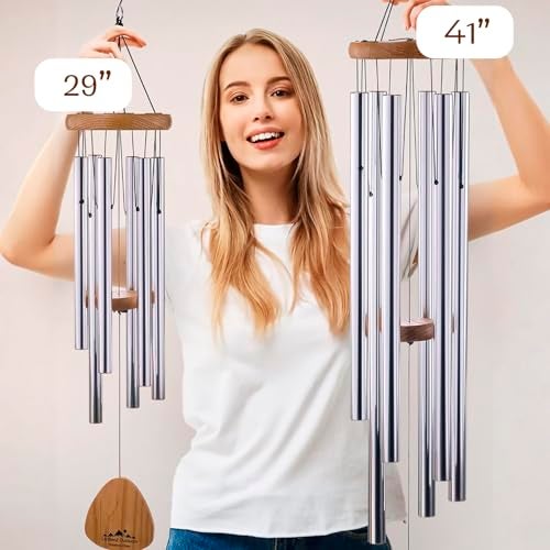 UpBlend Outdoors Wind Chimes for Outside, Gift for Mom, Deep Tone, Sympathy Gifts for Loss of Loved One, Patio Decoration, Memorial Windchimes, 29" Silver - Image 3