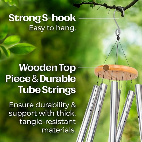 UpBlend Outdoors Wind Chimes for Outside, Gift for Mom, Deep Tone, Sympathy Gifts for Loss of Loved One, Patio Decoration, Memorial Windchimes, 29" Silver - Image 4