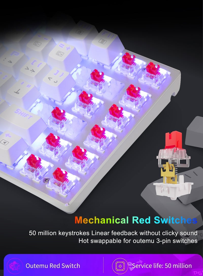 إي-يوسو لوحة مفاتيح ميكانيكية للألعاب بإضاءة RGB، تخطيط 75% بلوحة معدنية، مفاتيح خطية حمراء، 81 مفتاحًا مدمجًا، إنجليزي وعربي، أبيض، للاستخدام اليومي وألعاب الكمبيوتر والماك - Image 4