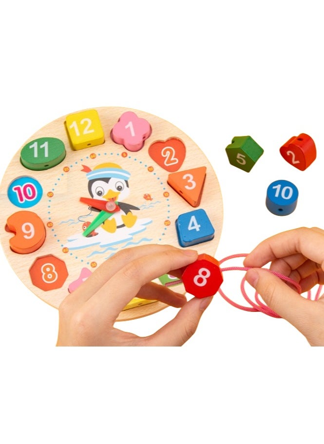 Infant early education enlightenment, hand and brain coordination interaction, building blocks beaded clock type wooden toys.  - Image 4