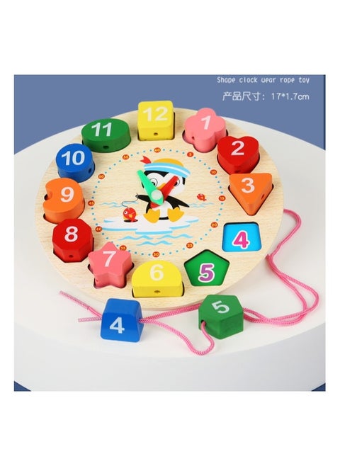 Infant early education enlightenment, hand and brain coordination interaction, building blocks beaded clock type wooden toys.