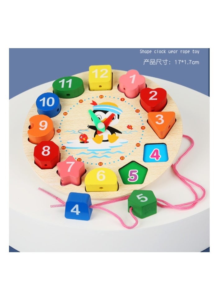Infant early education enlightenment, hand and brain coordination interaction, building blocks beaded clock type wooden toys.  - Image 1
