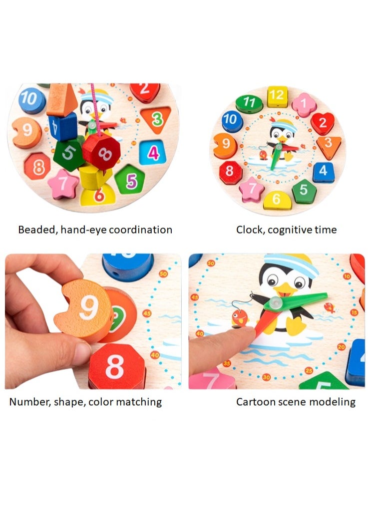 Infant early education enlightenment, hand and brain coordination interaction, building blocks beaded clock type wooden toys.  - Image 2