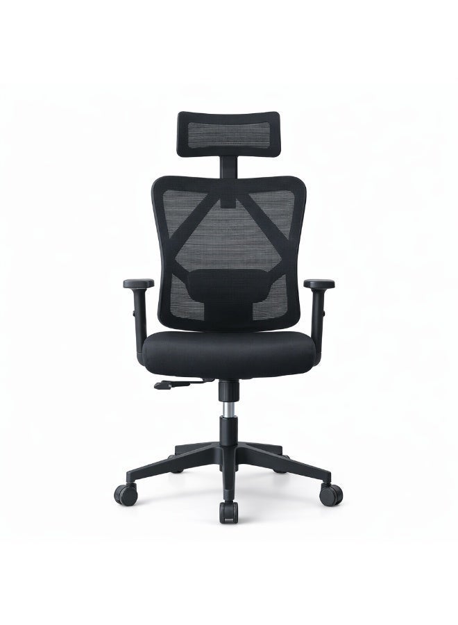 Furalux Ergonomic Office Chair with Adjustable Headrest & Lumbar Support, 4D Armrests, Breathable Mesh Back, Memory Foam Seat, 360° Swivel Computer Desk Chair, Heavy Duty 5-Star Base – Black - Image 1