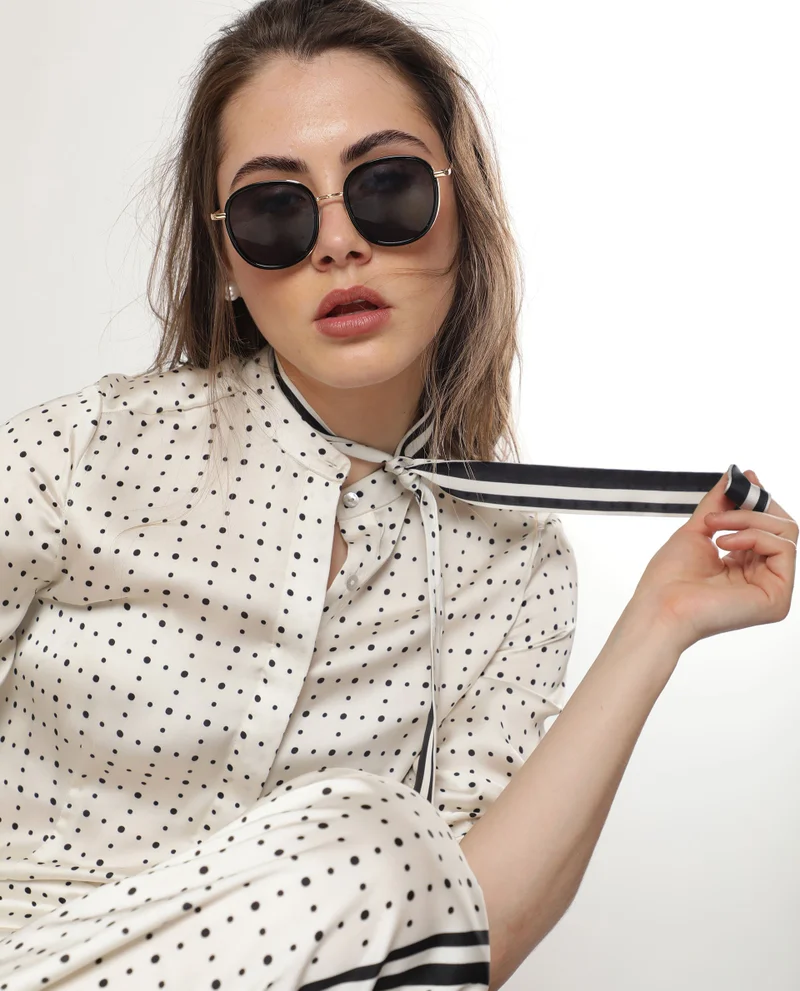 Rareism Women's Satin Shirt With Polka Dot Print