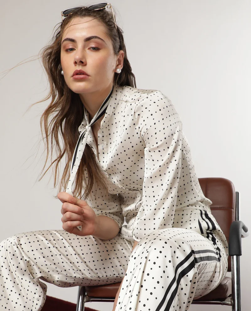 Rareism Women's Satin Shirt With Polka Dot Print