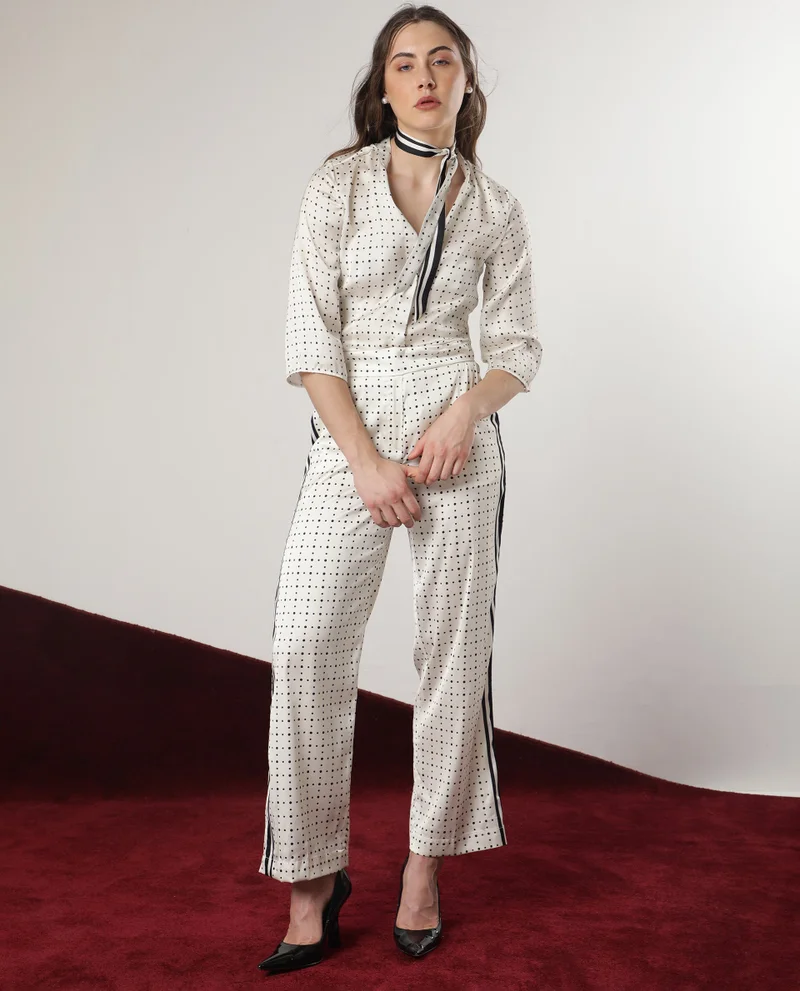 Rareism Women's Satin Shirt With Polka Dot Print