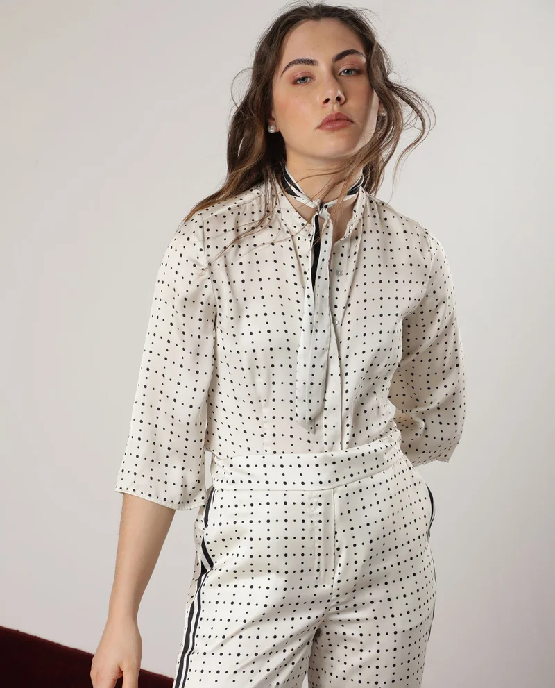 Rareism Women's Satin Shirt With Polka Dot Print
