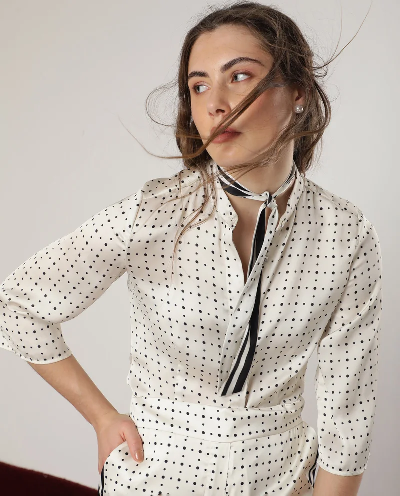 Rareism Women's Satin Shirt With Polka Dot Print