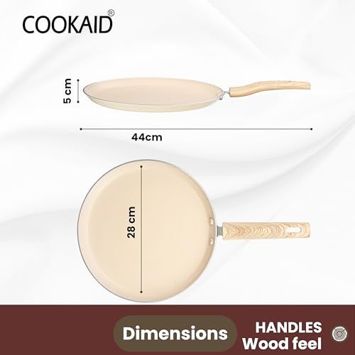 COOKAID Dosa Tawa Non Stick 25 cm | Non Stick PTFE | ISI Certified | Aluminium Body | Low-Oil Cooking, Quick & Even Heating, Gas & Induction Compatible | Neo Glide - Cream - Image 2