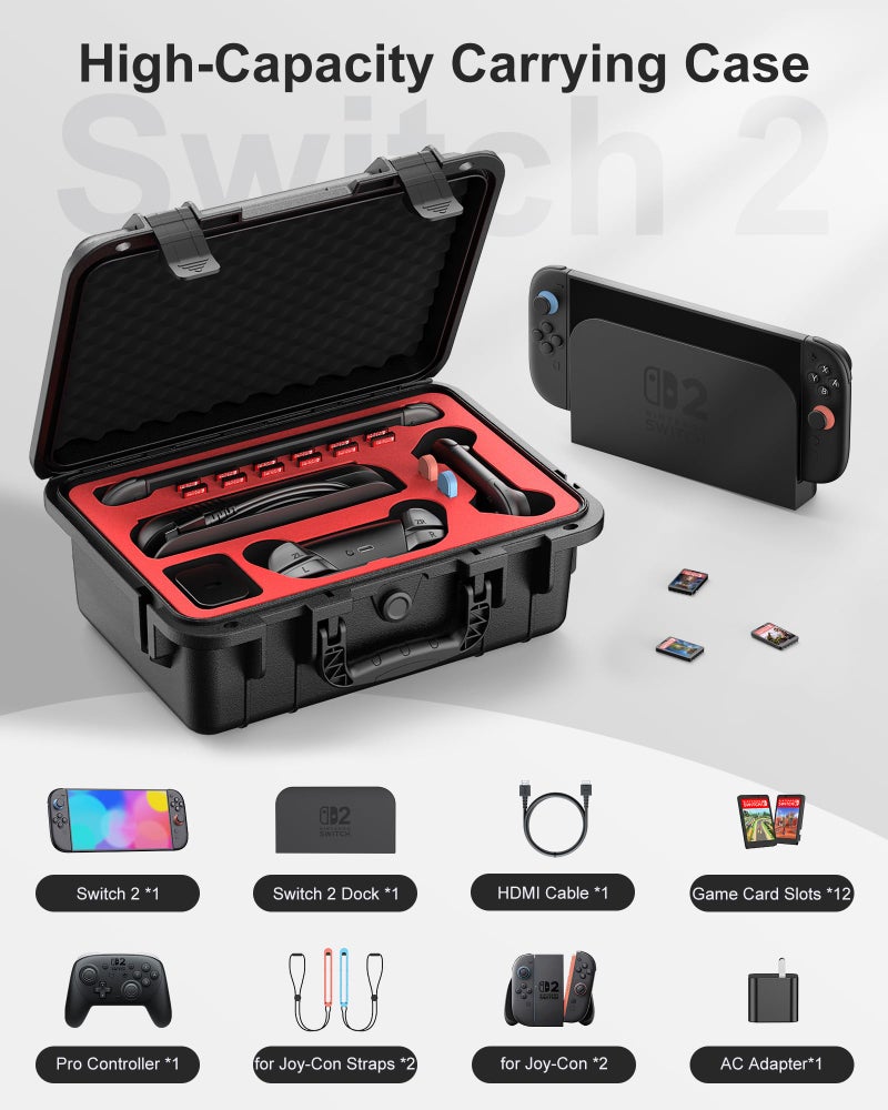 STARTRC GAMES Hard Carrying Case for Nintendo Switch 2, Professional Deluxe IP67 Waterproof, Soft Lining Hard Travel Case for Nintendo Switch 2 Console Pro Controller & Accessories (Black) - Image 2