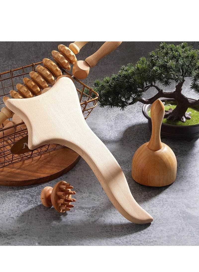 KASTWAVE 6 Pieces Wood Therapy Massage Tools Kit Wood Massager Roller Wood Gua Sha Roller Manual Wooden Fascia Massage for Release Cellulite Sore Muscle Blasting Full Body Muscle Pain Relief - Image 2
