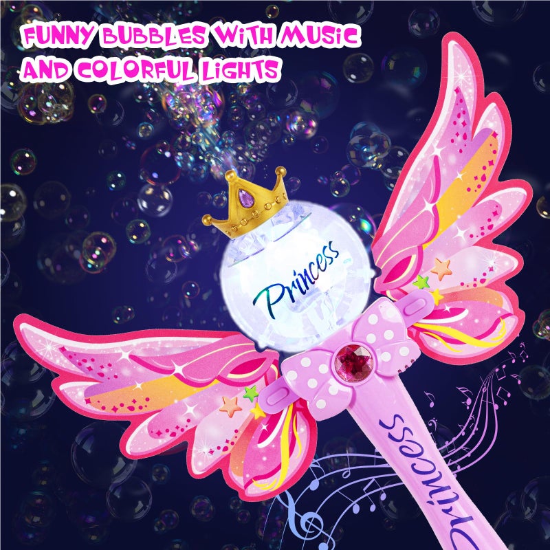 Hugeway Princess Bubble Wand,Bubble Machine for Kids Girls,Music & Light Up Bubble Blower,Bubble Maker,Outdoor Party Birthday Bubble Toy for Toddlers,Gift for Girls Age 3 4 5 6 7 8 Years Old.(Pink) - Image 3