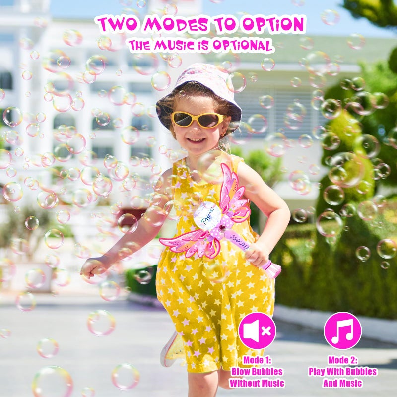 Hugeway Princess Bubble Wand,Bubble Machine for Kids Girls,Music & Light Up Bubble Blower,Bubble Maker,Outdoor Party Birthday Bubble Toy for Toddlers,Gift for Girls Age 3 4 5 6 7 8 Years Old.(Pink) - Image 2