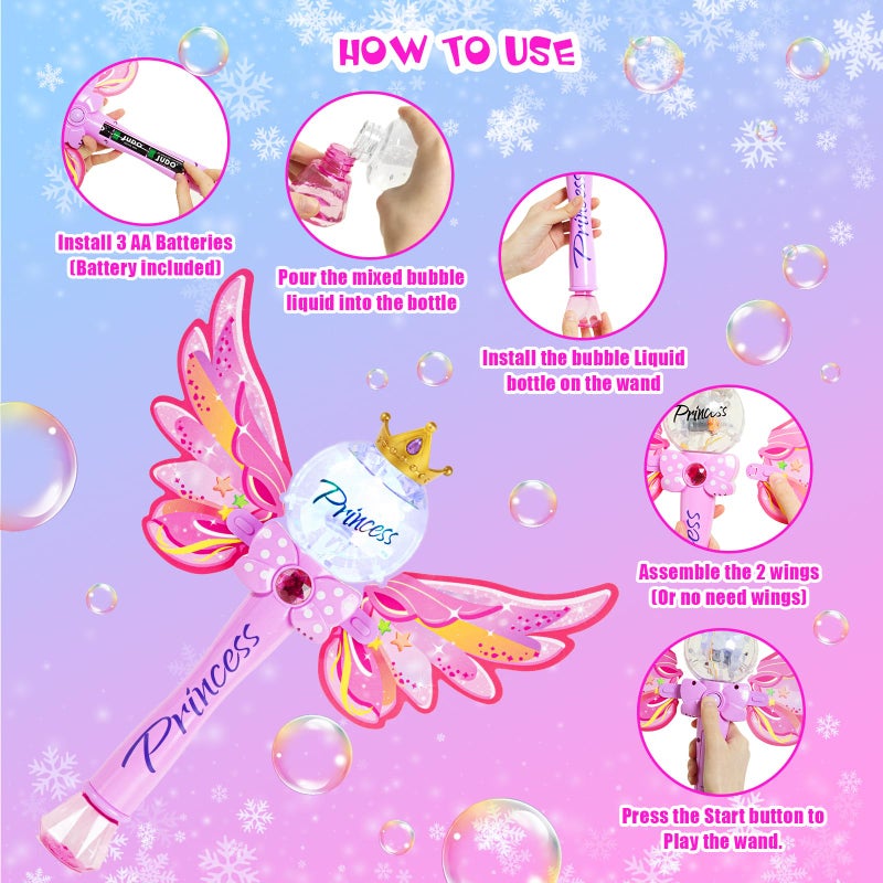 Hugeway Princess Bubble Wand,Bubble Machine for Kids Girls,Music & Light Up Bubble Blower,Bubble Maker,Outdoor Party Birthday Bubble Toy for Toddlers,Gift for Girls Age 3 4 5 6 7 8 Years Old.(Pink) - Image 5