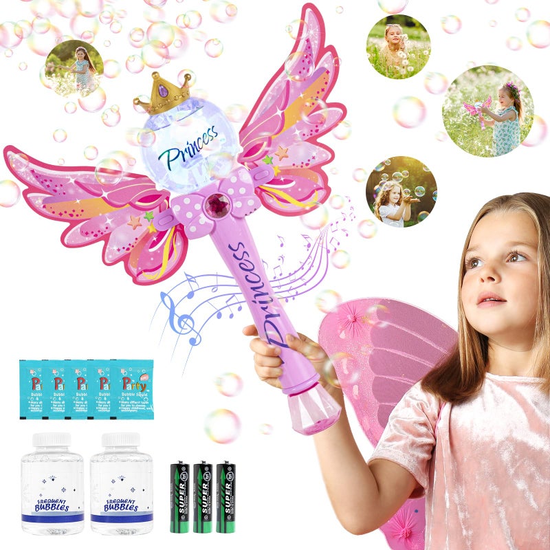 Hugeway Princess Bubble Wand,Bubble Machine for Kids Girls,Music & Light Up Bubble Blower,Bubble Maker,Outdoor Party Birthday Bubble Toy for Toddlers,Gift for Girls Age 3 4 5 6 7 8 Years Old.(Pink) - Image 1