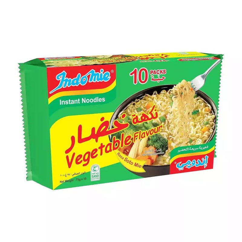 Indomie Vegetable Flavor Instant Fried Noodles, 10 Packets X 75gms Instant Any Time Meal - Image 1