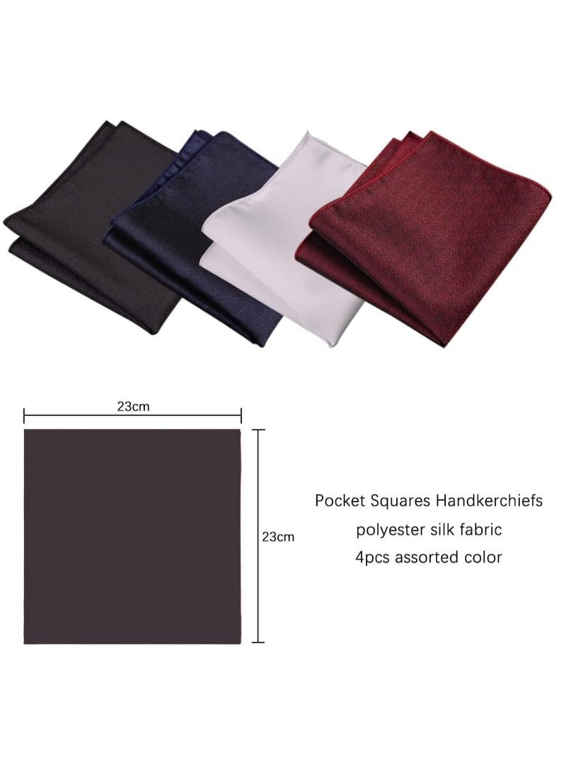 مجموعة من 4 مناديل جيب للرجال، ألوان متنوعة، 23 سم × 23 سم، مناديل لحفلات الزفاف والحفلات - Image 2