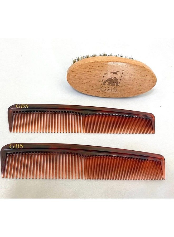 G.B.S Beard Brush & Hair Comb Kit Ultimate Grooming Shaping Styling Set Natural Bamboo Handle Wooden Pocket Comb & Tortoiseshell Antistatic Gentle Convenient Round Teeth Pocket Size - Image 1