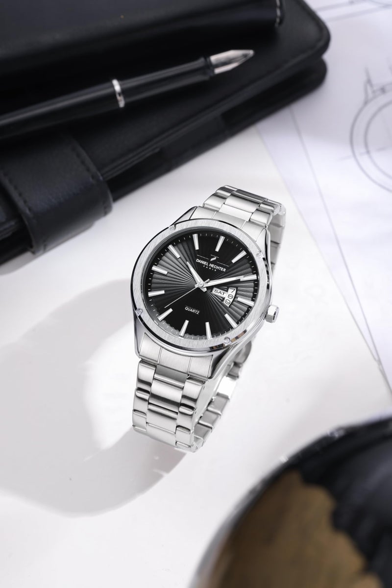 Daniel Hechter Paris Bastille Collection Analog Watch for Men with Round Dial, Stainless Steel Strap and Date Function-DHM1014 - Image 4