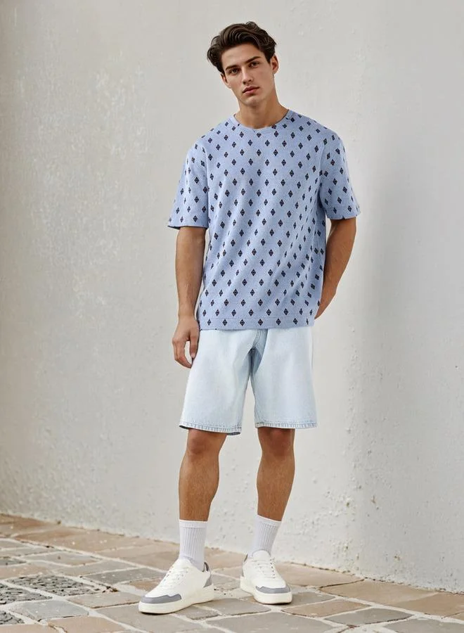 لي كوبر تيشيرت لي كوبر بياقة دائرية بنقش جاكار