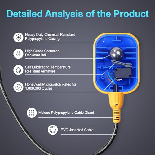 OELFFOW Sump Pump Universal Tethered Float Switch AC 15A 110~250V Piggyback Style Plug with 10 Feet Cord, Used in Sewage Pump, Water Tank, Septic Tank Pump, etc. - Image 4