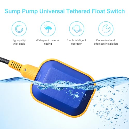 OELFFOW Sump Pump Universal Tethered Float Switch AC 15A 110~250V Piggyback Style Plug with 10 Feet Cord, Used in Sewage Pump, Water Tank, Septic Tank Pump, etc. - Image 3