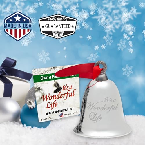 Bevin Bells “It’s a Wonderful Life” Silver-Plated Christmas Tree Ornament | Official Movie Bell Keepsake | Red Ribbon & Velvet Gift Bag Decoration, Christmas Decoration, Wedding Gifts - Image 3