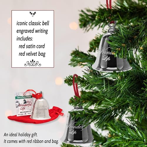 Bevin Bells “It’s a Wonderful Life” Silver-Plated Christmas Tree Ornament | Official Movie Bell Keepsake | Red Ribbon & Velvet Gift Bag Decoration, Christmas Decoration, Wedding Gifts - Image 4