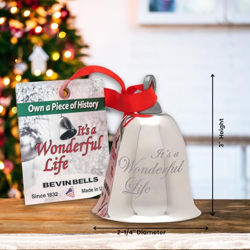 Bevin Bells “It’s a Wonderful Life” Silver-Plated Christmas Tree Ornament | Official Movie Bell Keepsake | Red Ribbon & Velvet Gift Bag Decoration, Christmas Decoration, Wedding Gifts - Image 2