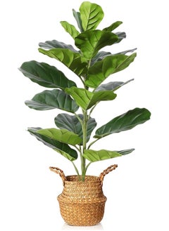 Garlo Artificial Plants 70cm Fake Fiddle Leaf Fig Tree, with 21 Leaves in Pot and Woven Seagrass Basket, Perfect Faux Ficus Lyrata Plant for Home Indoor Outdoor Office Modern Decor Green  - Image 1