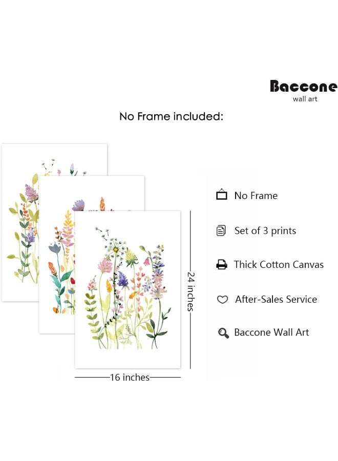Baccone Colorful Wildflower Wall Art Set of 3 Botanical Wall Art Watercolor Flower Canvas Wall Art Floral Prints Flower Pictures Wall Decor Floral Painting for Living Room Bedroom Decor 16x24 Inch UNFRAMED - Image 2