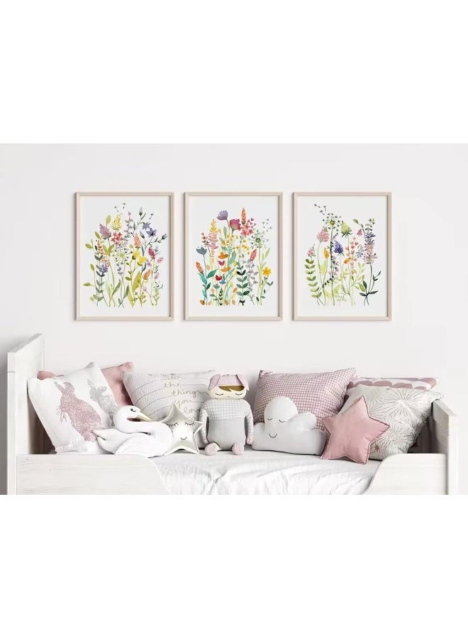 Baccone Colorful Wildflower Wall Art Set of 3 Botanical Wall Art Watercolor Flower Canvas Wall Art Floral Prints Flower Pictures Wall Decor Floral Painting for Living Room Bedroom Decor 16x24 Inch UNFRAMED - Image 3